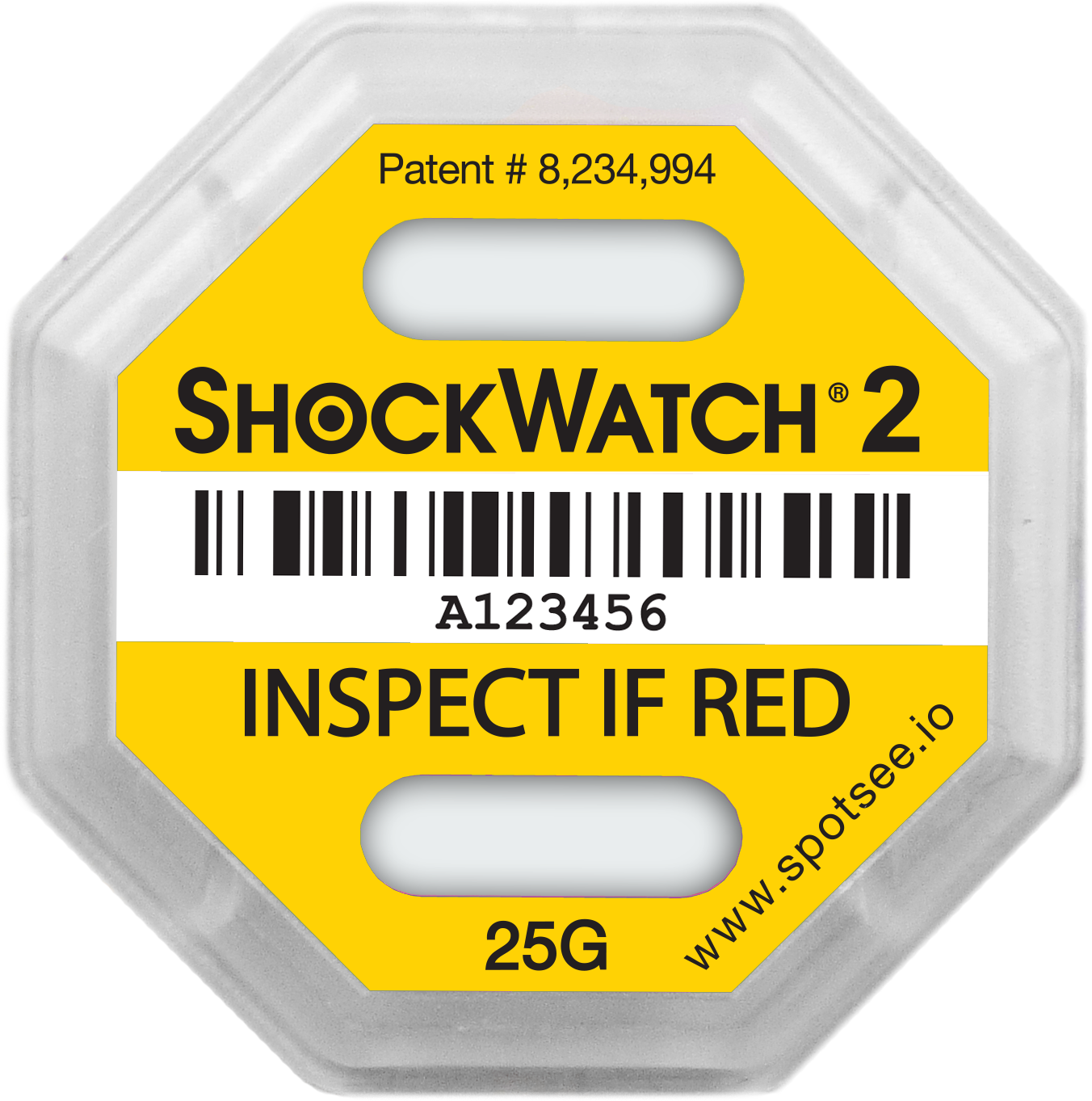 YELLOW 25G ShockWatch 2 Incl. Backing Label and Serial No.